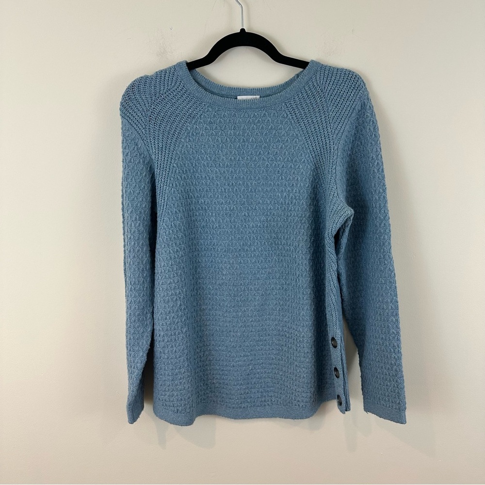 J. Jill Light Blue Knit Women's Sweater with Side Button Detail Medium Petite